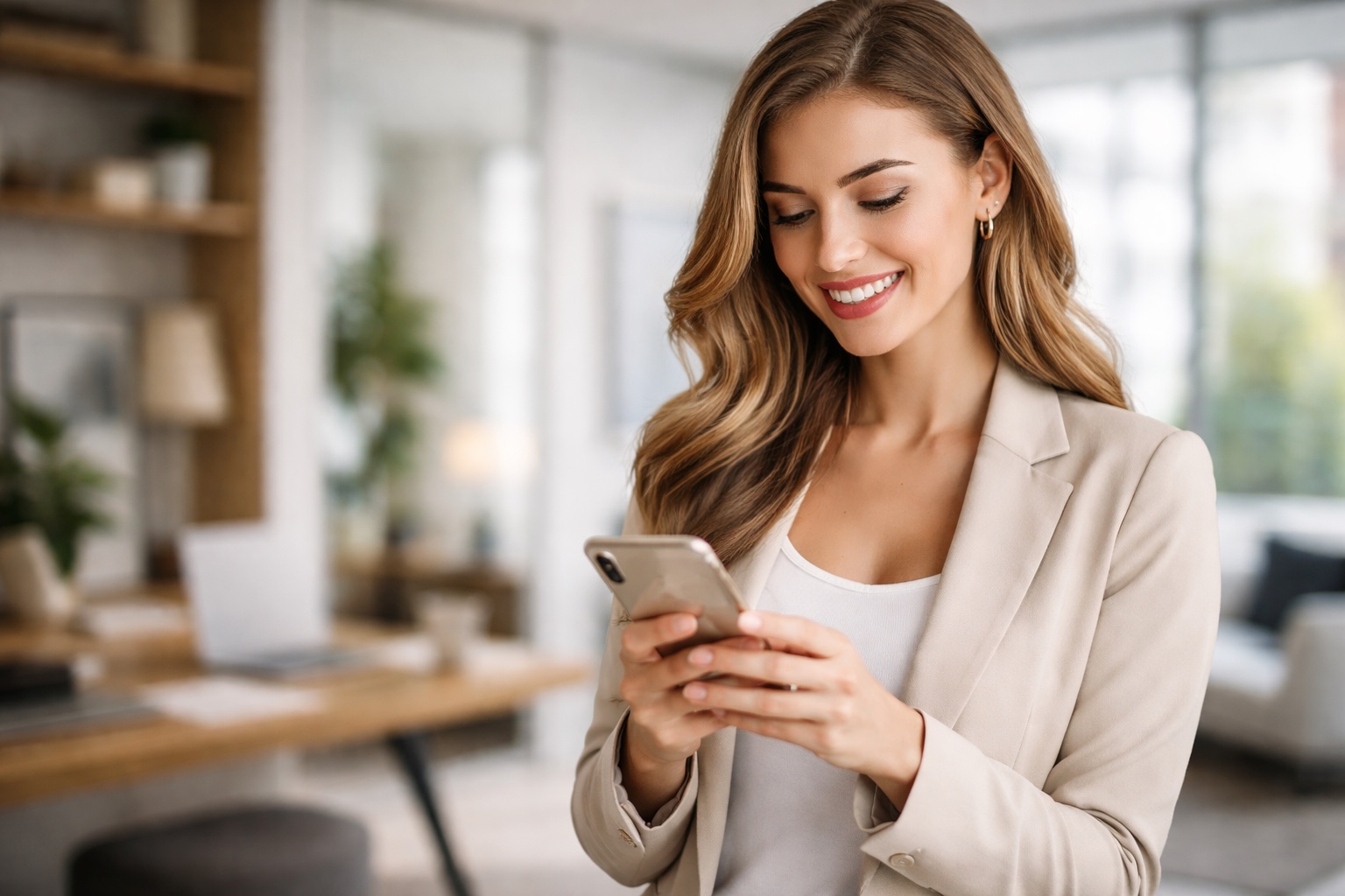 A real estate agent checking her freshly delivered media on the Watson Media House app