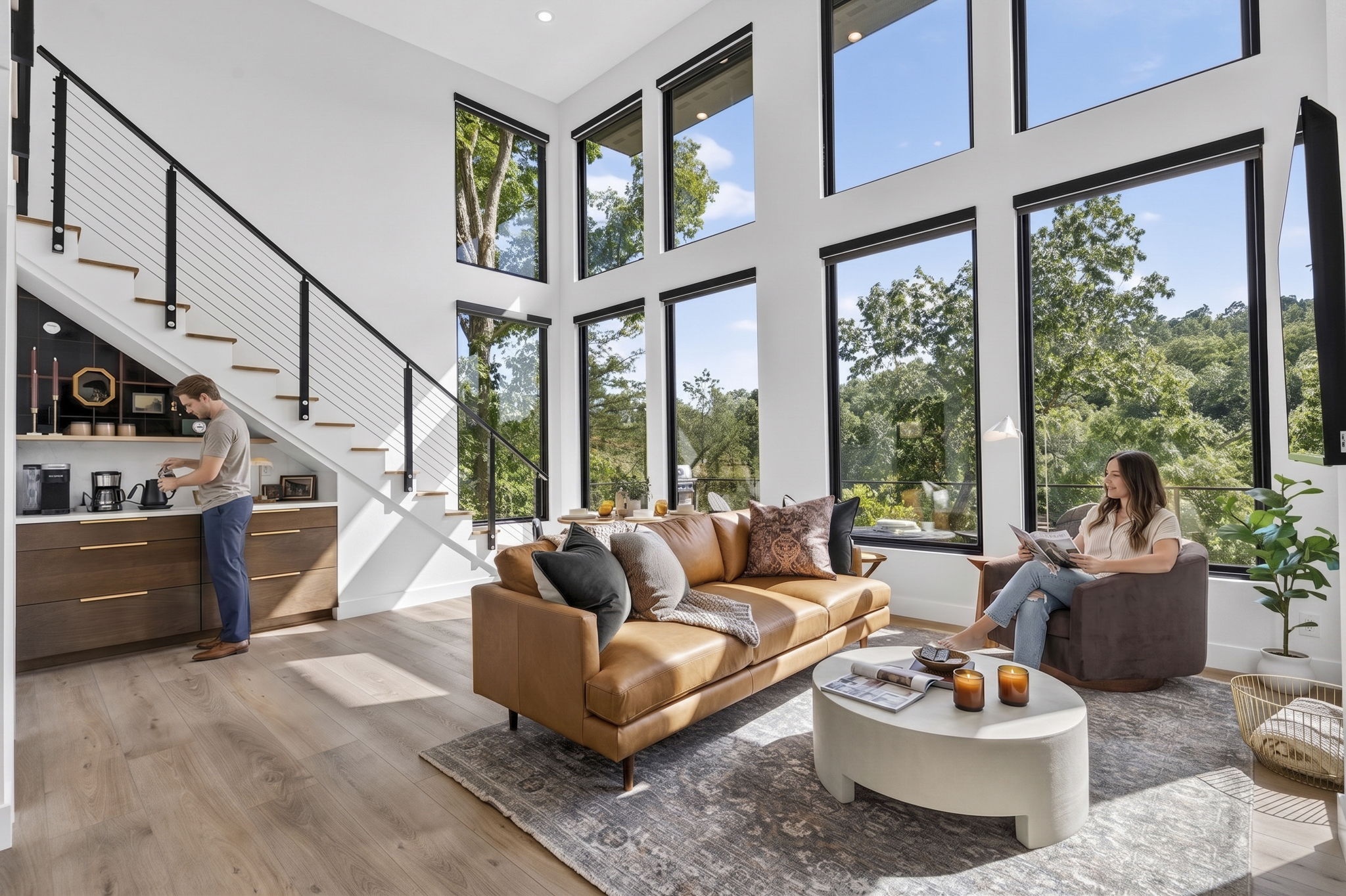 After — AI Lifestyle photo of the living room with guests
